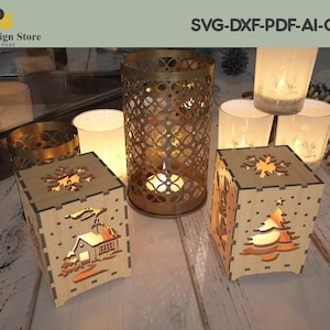 Kerstgegraveerde vloerlampen / multiplex lichtontwerp decor / doos bureaulamp laser vectorkunst ADS186