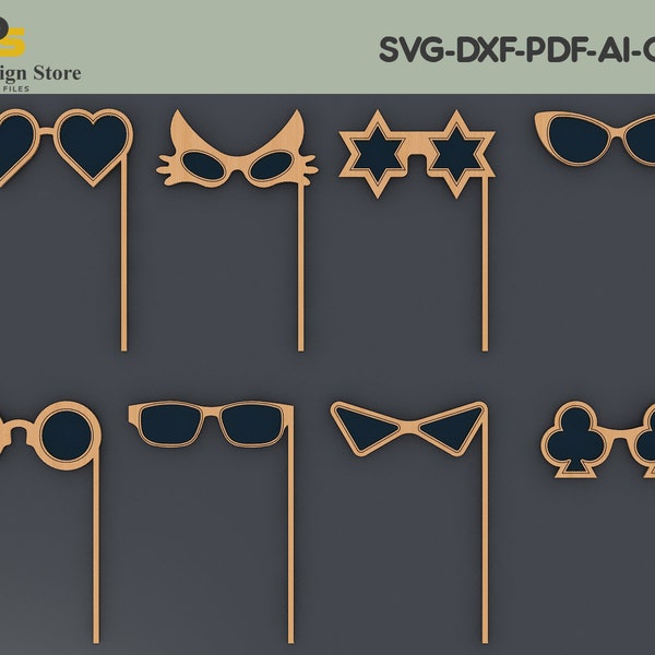 Party Glasses Frames SVG - Laser Cut Wooden Sunglasses, Vector Graphics 178