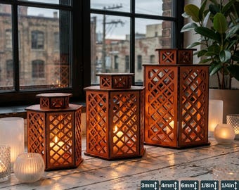 3 Sizes Candle Lights / Candlestick Lamp Vector Plans / Wood Lamphsade Templates