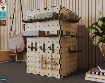 Laser Cut Pegboard System - Wood Files  Accessories,Modular Pegboard - Wood Shelf  Hook Templates,Laser Cut Organizer Plans 836