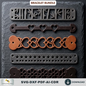 Leather Bracelet Laser Cut Template Bundle, Boho Geometric Cuff Wristband Pattern