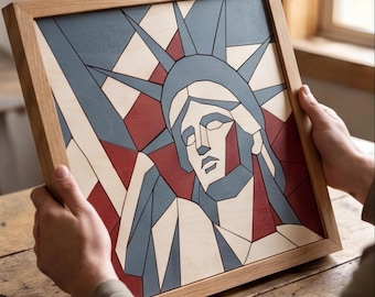 Geometric Statue of Liberty Pattern, Patriotic Wall Decor, July Fourth Wood Sign, Independence Day-Gift