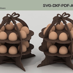 Soporte de madera para huevos de Pascua / Archivos cortados con láser para soporte de huevos / Diseño de cesta de Pascua / Archivos cortados con brillo de caja de Pascua ADS160