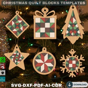 Quilt Pattern Christmas Tree Ornaments – Unique Laser Cut Holiday Decor 731