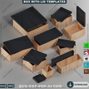 Paquete de archivos SVG para cajas cortadas con láser, 7 tamaños con tapas, plantilla para cajas de almacenamiento y regalo 761
