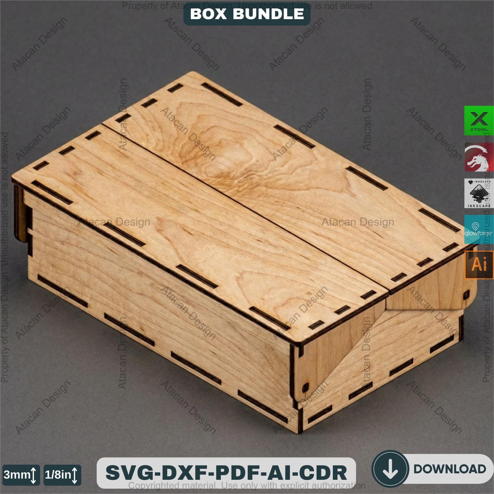 Laser Cut Wooden Storage Box Bundle Pattern Hinged Lid Keepsake ...