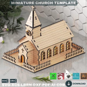 Plantilla de corte láser para iglesia en miniatura / Plano de maqueta de madera DIY / Archivo digital para Glowforge y xTool, Archivo de corte láser para iglesia de madera 881