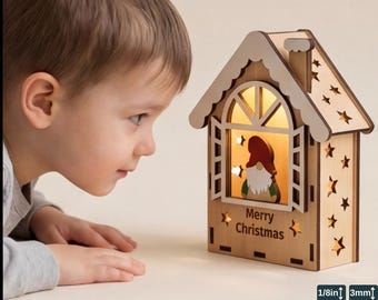 Christmas House Lantern Gnome Tealight Holder Template Holiday Decor DIY Festive Ornament