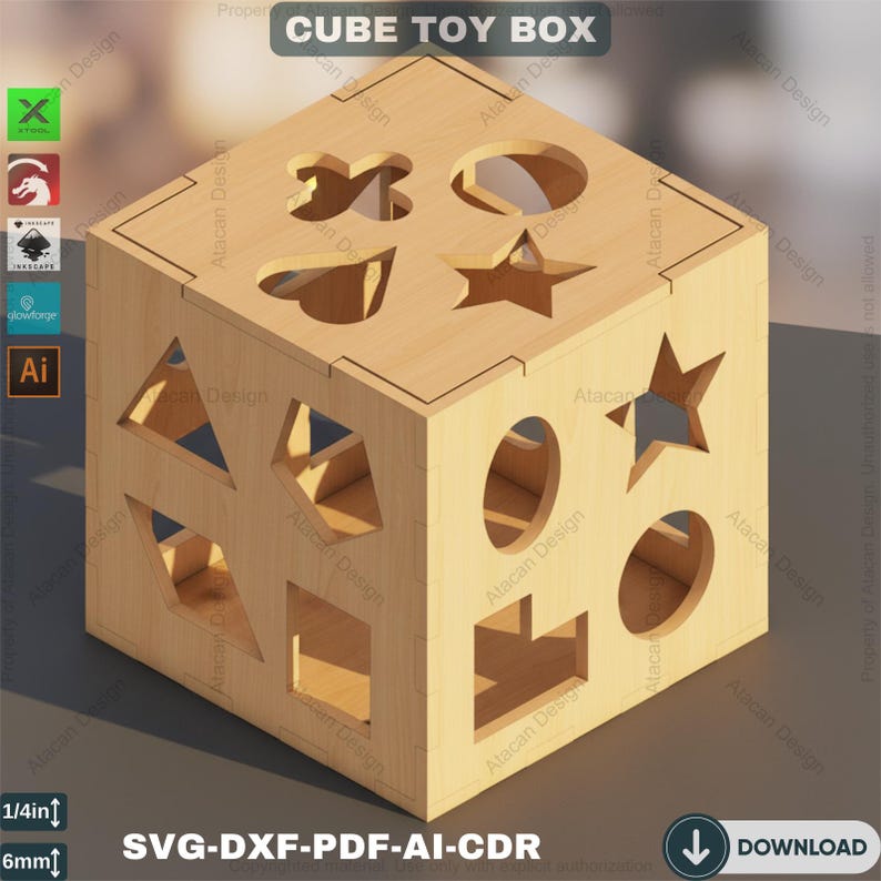 木製シェイプソーティングボックス - 幼児の発達のためのレーザーカットパズル 537 画像 5