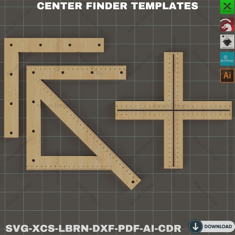 Gabarit de recherche de centre de découpe laser - fichiers modèles en bois, outil de règle croisée - modèles de centrage découpés au laser, gabarit de centrage pour le travail du bois 837 image 7