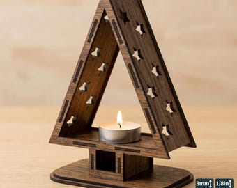 Tree Shape Tealight Holder Christmas Lantern Star Pattern Candle Stand Holiday Home Decor 343