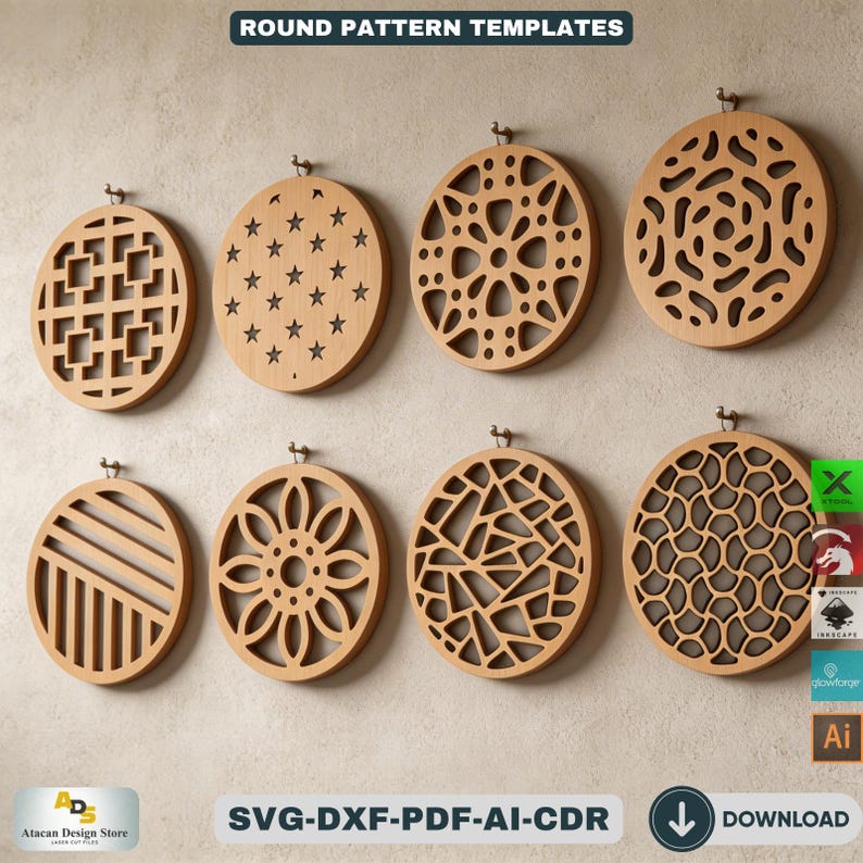 Simple Clean Round Geometric Pattern 40pcs Round Geometric Pattern Bundle / Laser Cut Coaster Patterns / DIY ...