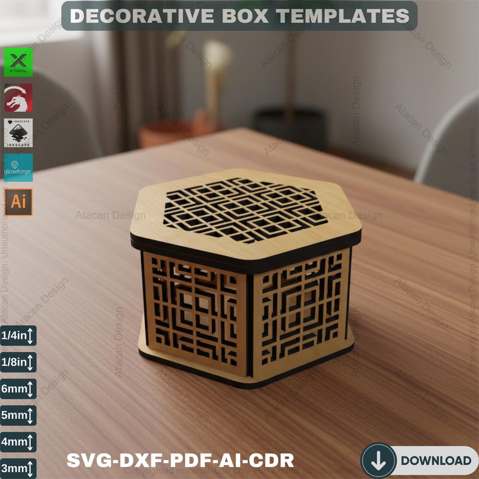 Elegant Hexagon Laser Cut Gift Box Template - DIY Wooden Decorative ...