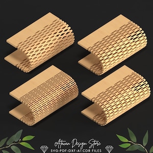 Pode incluir: Quatro designs diferentes de pain&eacute;is de parede decorativos de madeira cortados a laser. Os designs apresentam padr&otilde;es geom&eacute;tricos com uma forma curva. Os designs s&atilde;o mostrados em uma perspectiva 3D.