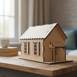 Plan de maison miniature découpé au laser pour construire une maison en bois confortable photophore et fichier de décoration, modèle de maison en bois 884