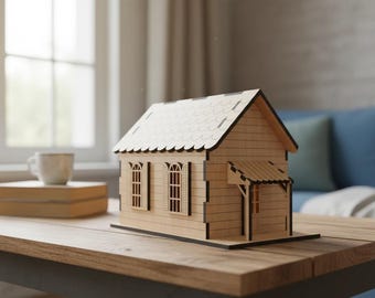 Laser Cut Miniature House Plan  Build a Cozy Wooden House  Tealight Holder & Decor File,Wooden House Model Template 884