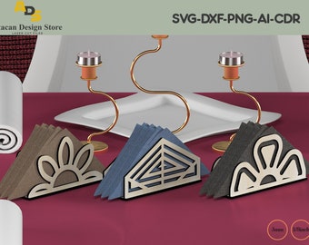 Projetos de porta-guardanapos de madeira/Arquivo de corte a laser para exibição de guardanapos/Suportes de tecido/Organizador de mesa de restaurante/SVG DXF CDR Ai 303
