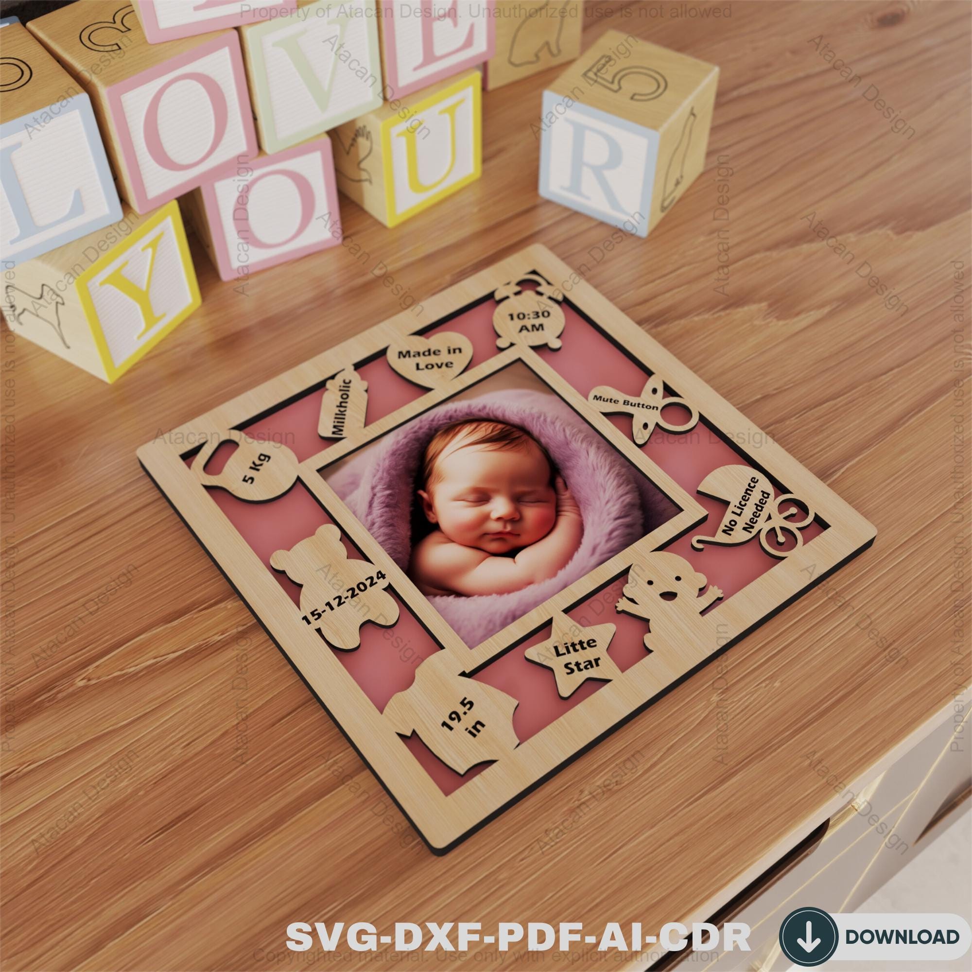 Personalized Baby Announcement Laser Cut Design | Custom Baby Birth ...