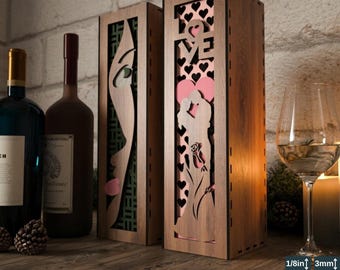 Laser Cut Wooden Wine Bottle Box – Love and Artistic Women Theme for Special Occasions 801