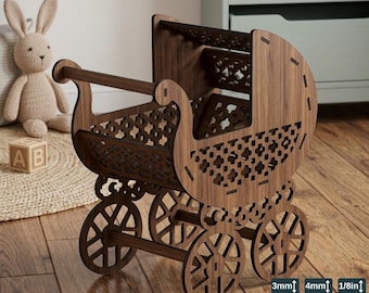 Baby Stroller Laser Cut Design Ornate Wooden Pram Cutting Plans Miniature Buggy Woodworking 124