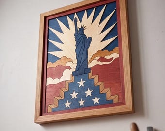 Statue of Liberty Design, American Patriotic WallArt Pattern, Independence Day Wood Decor, Freedom