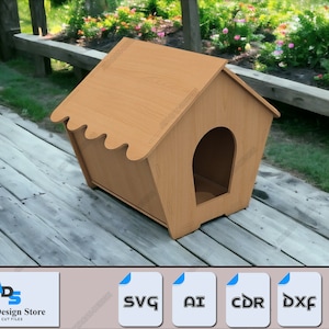 Casa para mascotas cortada con láser - Plantillas de 3 tamaños para perros y gatos 493