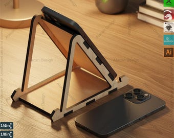Laser Cut Phone Stand Plan,Wooden Phone Stand Laser Plan  Modern Cell Phone Holder for Desk Adjustable Thickness Design Digital Download 108