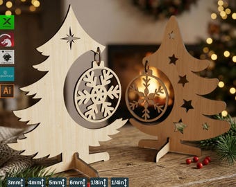 Julgranar med snöflingedetaljer - Trägransdekoration - Miniatyrplywooddesign 559
