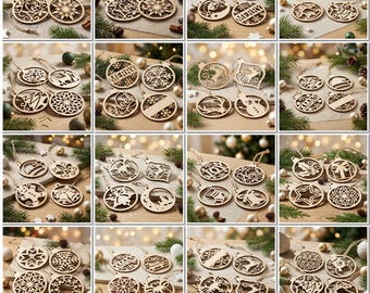 60 Christmas Ornaments Bundle Laser Cut Templates, Wooden Tree Decorations and Holiday Crafts 991