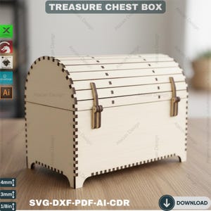 Cofre del tesoro de madera - Archivos de caja de almacenamiento DIY cortados con láser 388