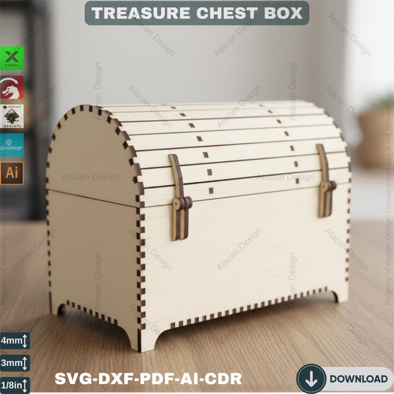Wooden Treasure Chest - Laser Cut DIY Storage Box Files 388 image 1