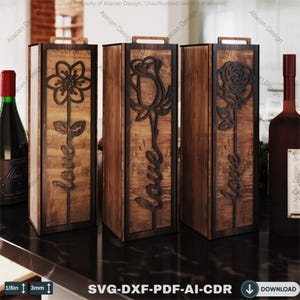 Flower Engraved Wine Box - Perfect Laser Cut Gift for Weddings & Special Occasions-Romantic Wine Gift Box 804