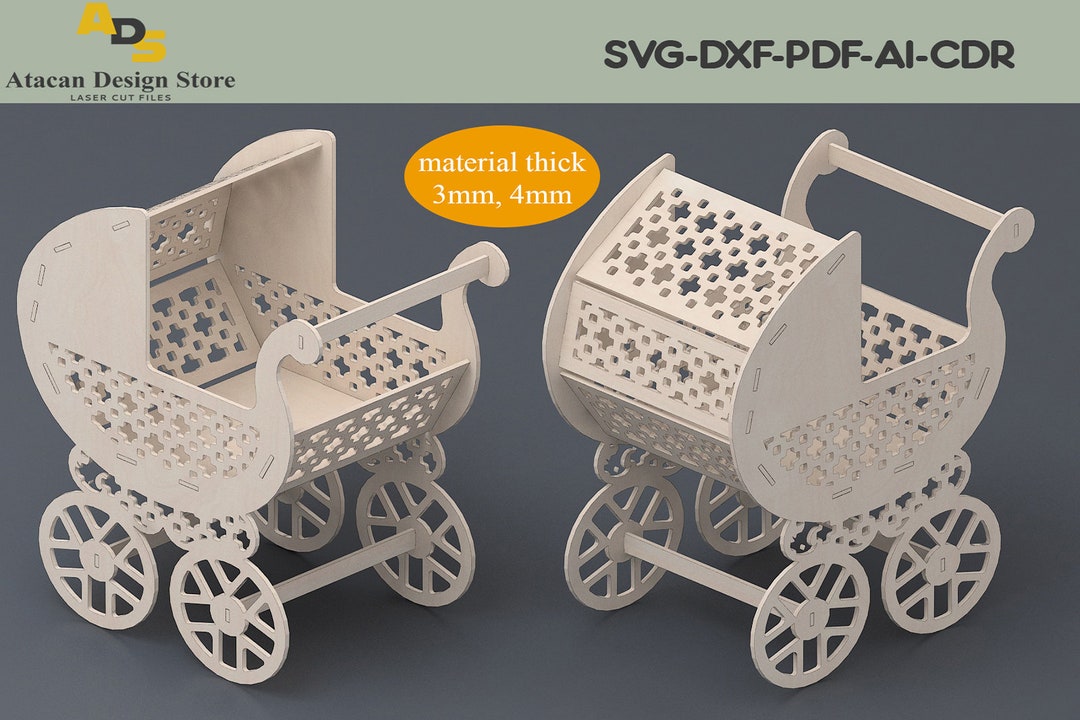 Baby Stroller Laser Cut Design / Wooden Pram Laser Files / Baby Buggy