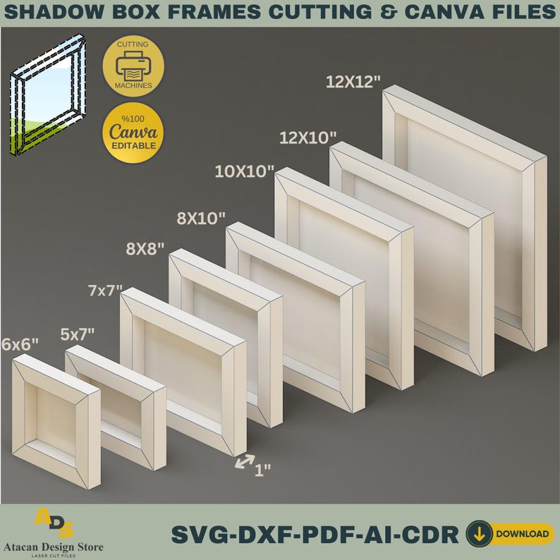 Shadow Box Frame SVG-sjablonen | 3D-papiermodellen | Cricut & silhouet | Bewerkbaar canvas | pdf, DXF, ai, CDR-snijbestanden 767 afbeelding 1