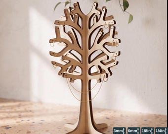 Tree Jewelry Stand Laser Cut Pattern, Wooden Earring Display Holder Template, Necklace Organizer Design