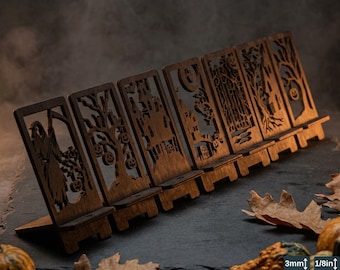 Halloween Stand Laser Cut Template Wooden Plywood Display Spooky Haunted House Phone Holder Pattern