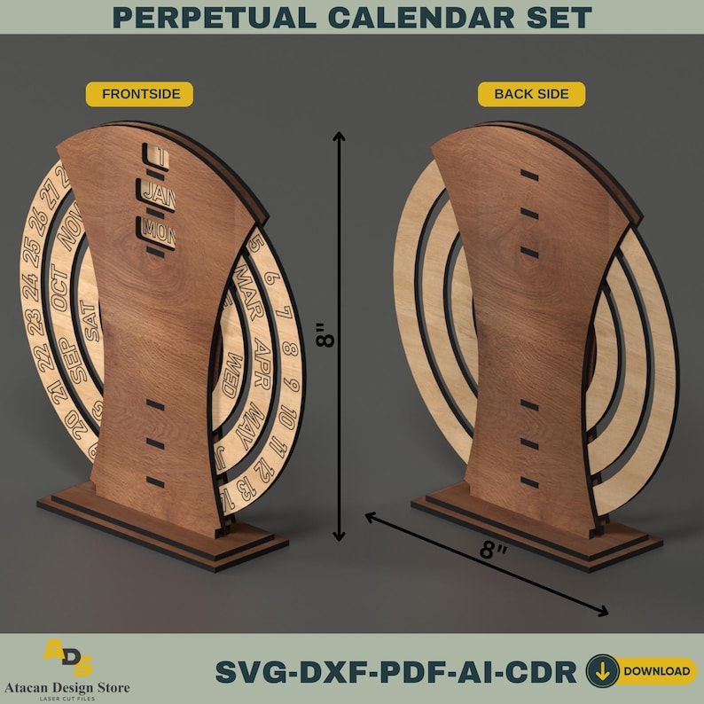Round Calender Insert Perpetual Calendar Digital Template – Customizable Laser Cut File for ...