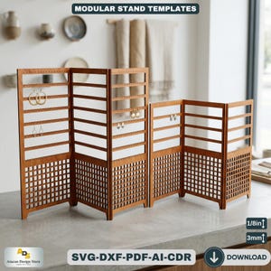 Expandable Wooden Jewelry Display Stands - Necklace & Earring Organizer Rack - Wood Ornament Keychain Holder 560