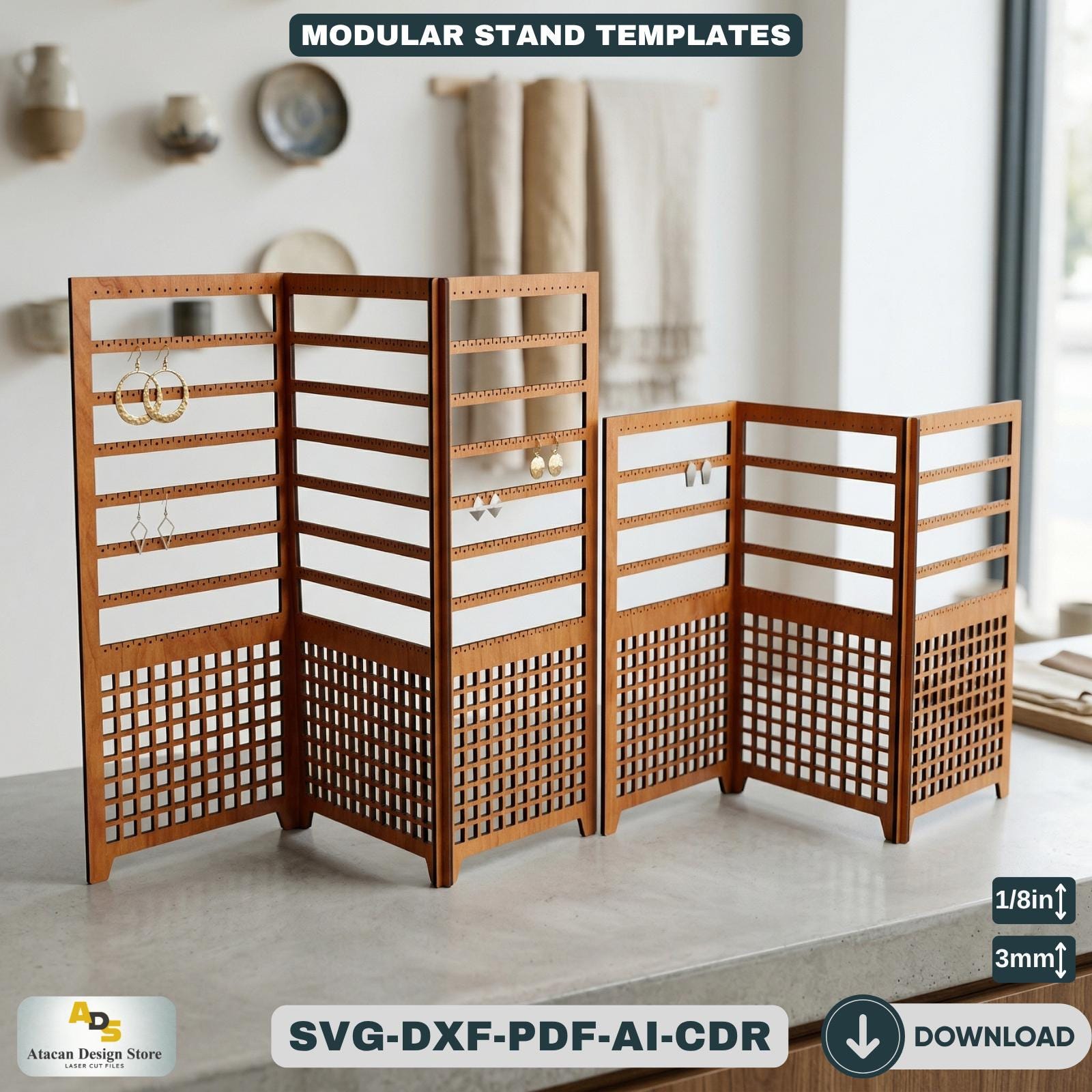 Ikee Design Espositore Girevole Per Gioielli In Legno – Rotante A Due Lati Con 32 Ganci – Organizer Da Banco Per Orecchini, Collane E Portachiavi – Marrone, 22,9 X 19 X 41,9 Cm