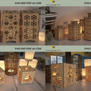 Hout lasergesneden kerstlampen / Noel theelichtjes doosvormig / kerstsneeuwvlokpatronen 288