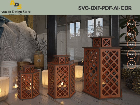 Wood Laser Cut Candle Light / Candlestick Lamp Vector Plans