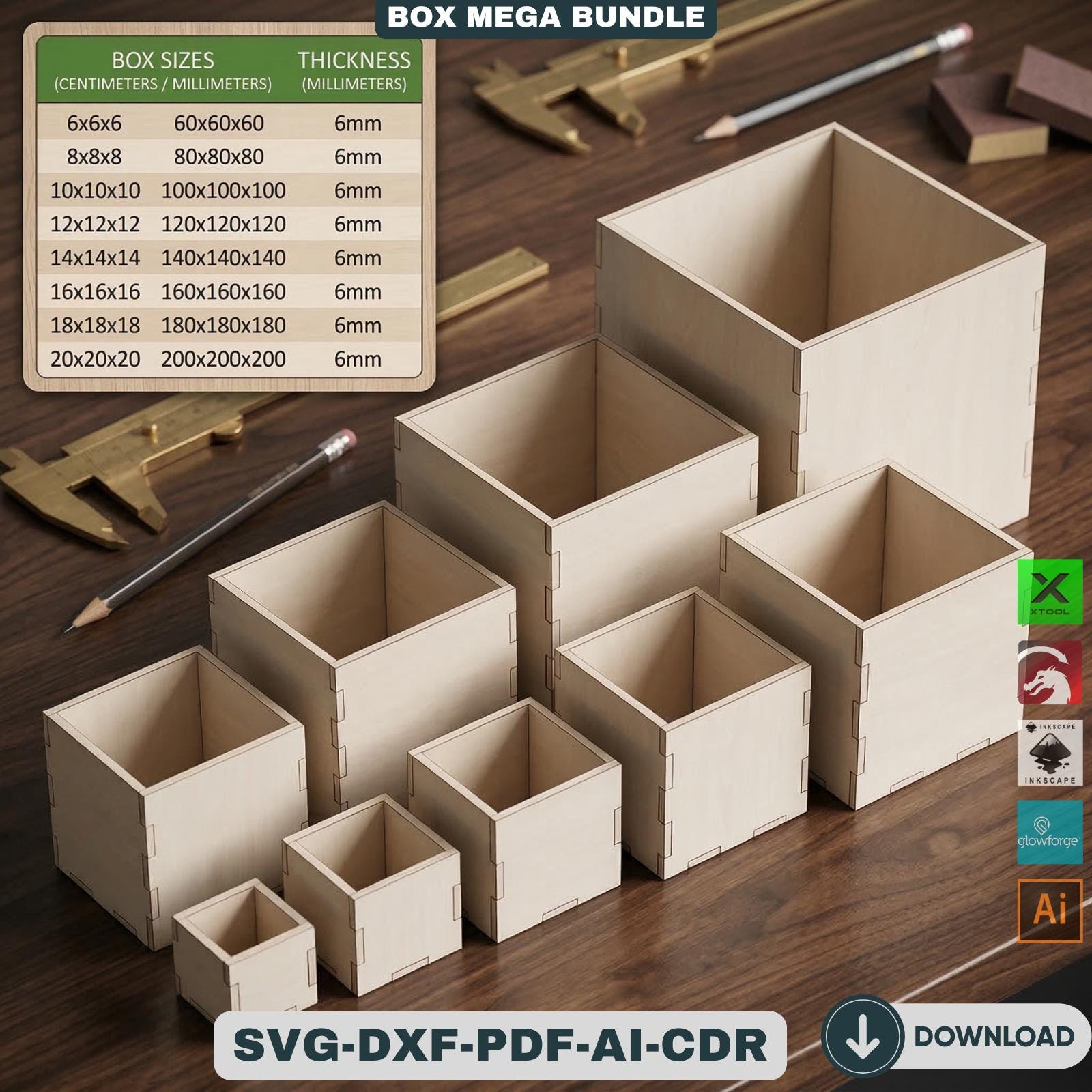 72 Piece Mega Box Bundle Laser Cut Wooden Box Templates Nesting Storage ...
