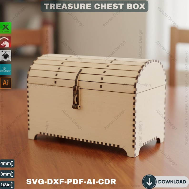 Wooden Treasure Chest - Laser Cut DIY Storage Box Files 388 image 2