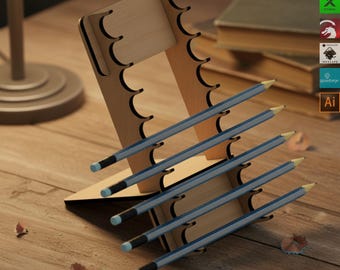 Laser Cut Pen Holder SVG, Wooden Pencil Stand, Desk Organizer for Pens, Digital Files for Glowforge XTool