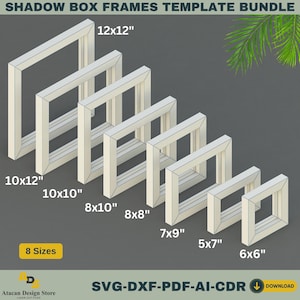 Plantillas de marcos de caja de sombras 3D / Paquete SVG de 8 tamaños para diseños Cricut, PDF, DXF, AI y CDR 765