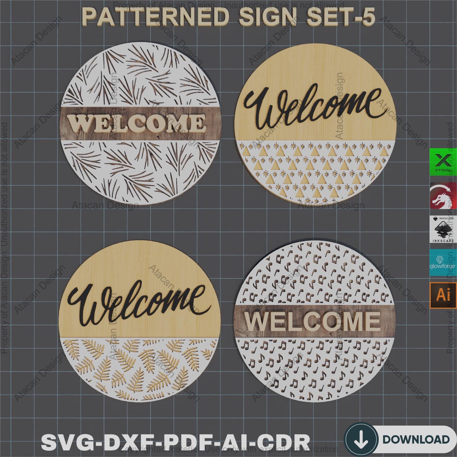 32 Patterned Welcome Sign Set | Laser Cut Door Hanger Bundle | Floral ...
