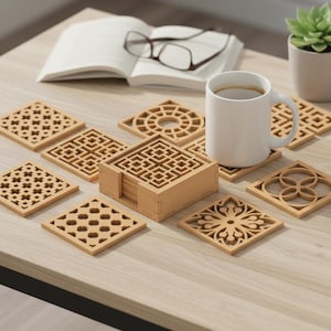 DIY Laser Cut Box with Geometric Coaster Set - Perfect for Home Decor and Gifts 515