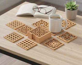 DIY Laser Cut Box with Geometric Coaster Set - Perfect for Home Decor and Gifts 515