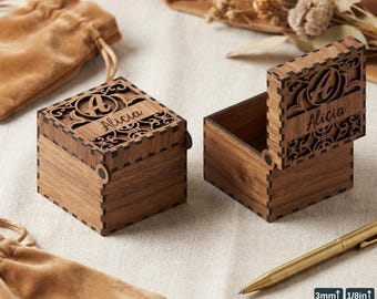 Personalized Monogram Box Template / Wooden Jewelry Case / Initial Custom Wedding Favor Decorative Box 827