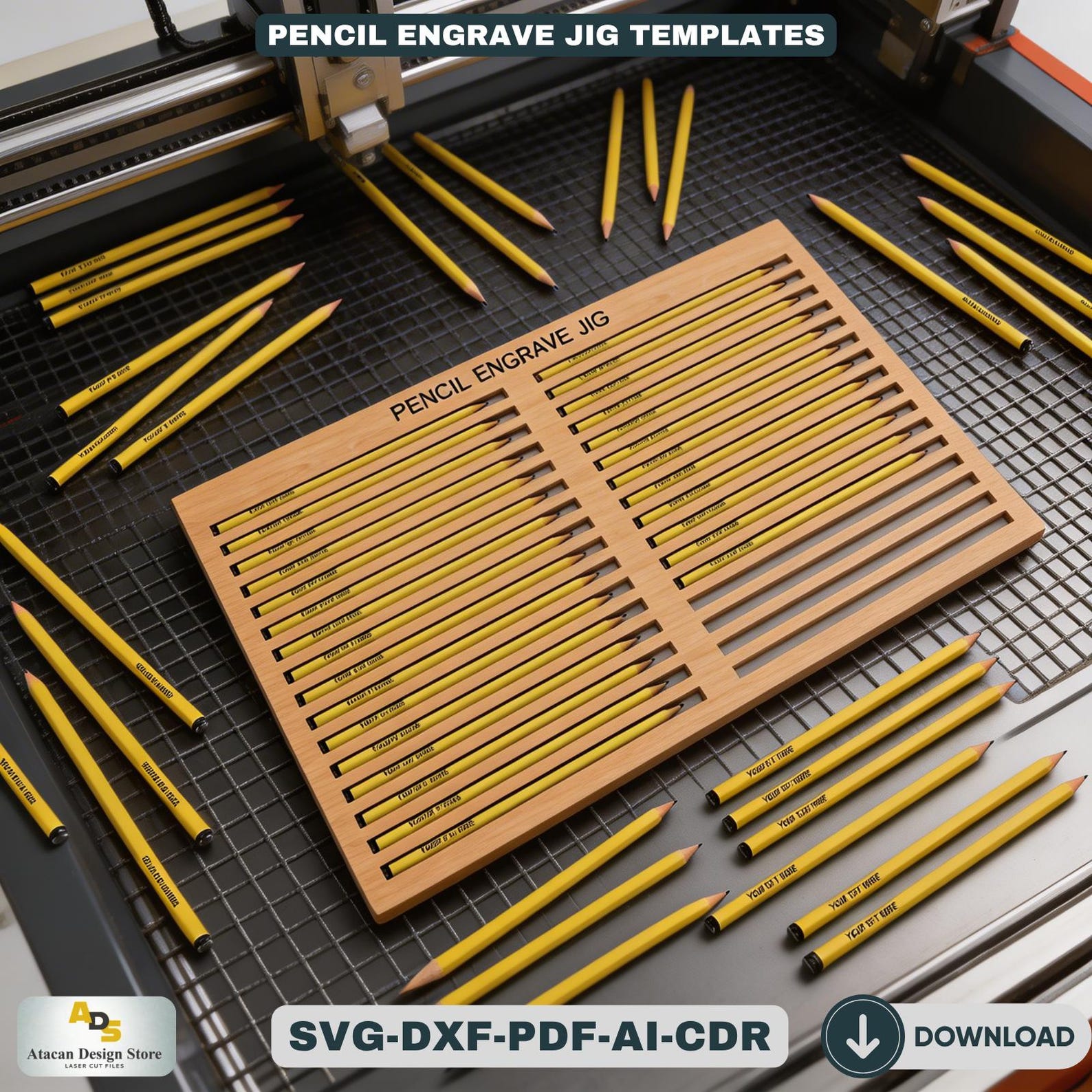 Pencil Engraving Jig Template for Laser Machines Custom Pencil Marking ...